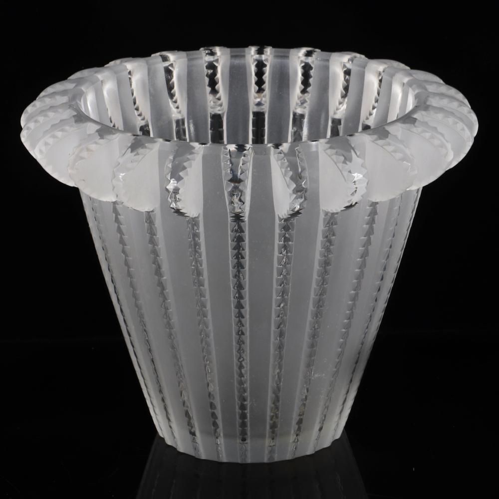 Appraisal: RENE LALIQUE FROSTED AND CLEAR CRYSTAL 'ROYAT' VASE WITH TAPERED