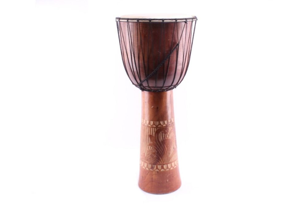 Appraisal: South African Hand Carved Djembe Drum c 's Featured in