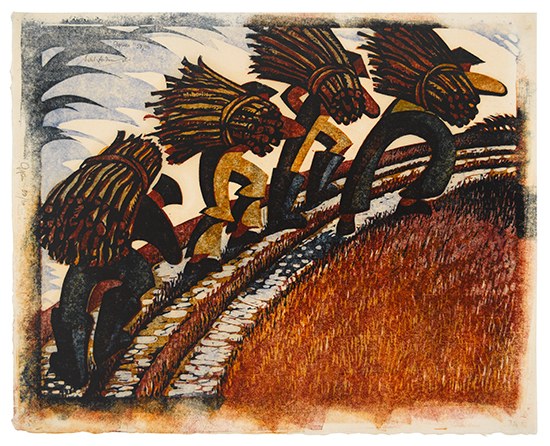 Appraisal: SYBIL ANDREWS Gipsies Color linoleum cut on thin laid Japan