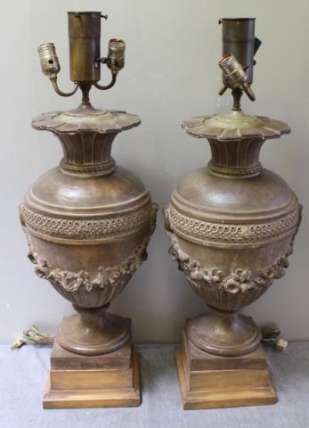 Appraisal: Large Pair of Classical Style Terracotta Urns AsLamps From a