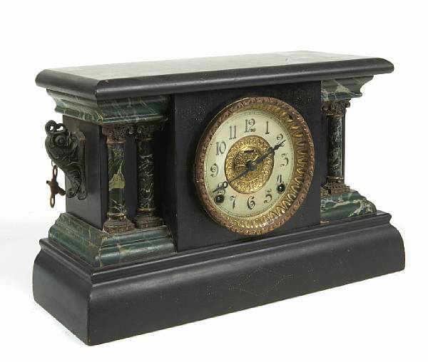 Appraisal: An Empire style gilt metal and faux marble mantel clock