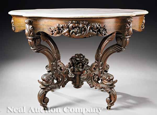 Appraisal: A Rare American Rococo Carved Rosewood Center Table c -