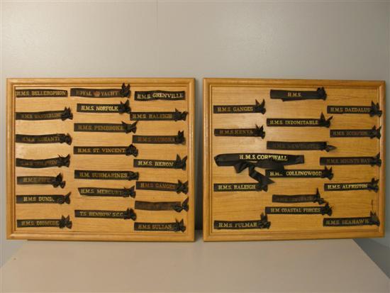 Appraisal: Two boards mounted with hat ribbons to include H M