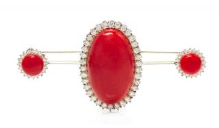 Appraisal: A White Gold Coral and Diamond Brooch dwts A White