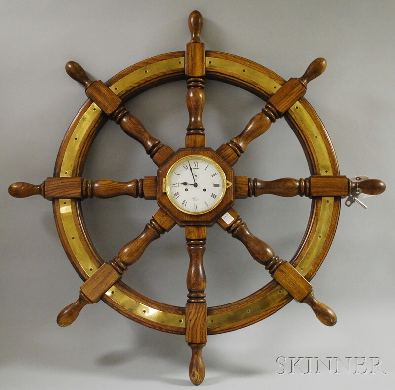 Appraisal: Ridgeway Ship's Wheel Wall Clock Germany Roman numeral metal dial