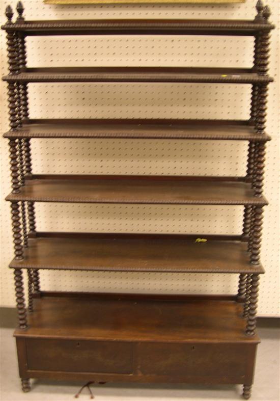 Appraisal: Five shelf mahogany etagere with spindles and finials two drawers