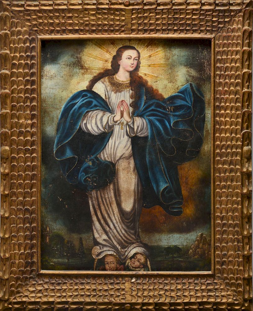 Appraisal: Spanish Colonial Immaculate Conception Oil th C Spanish Colonial School