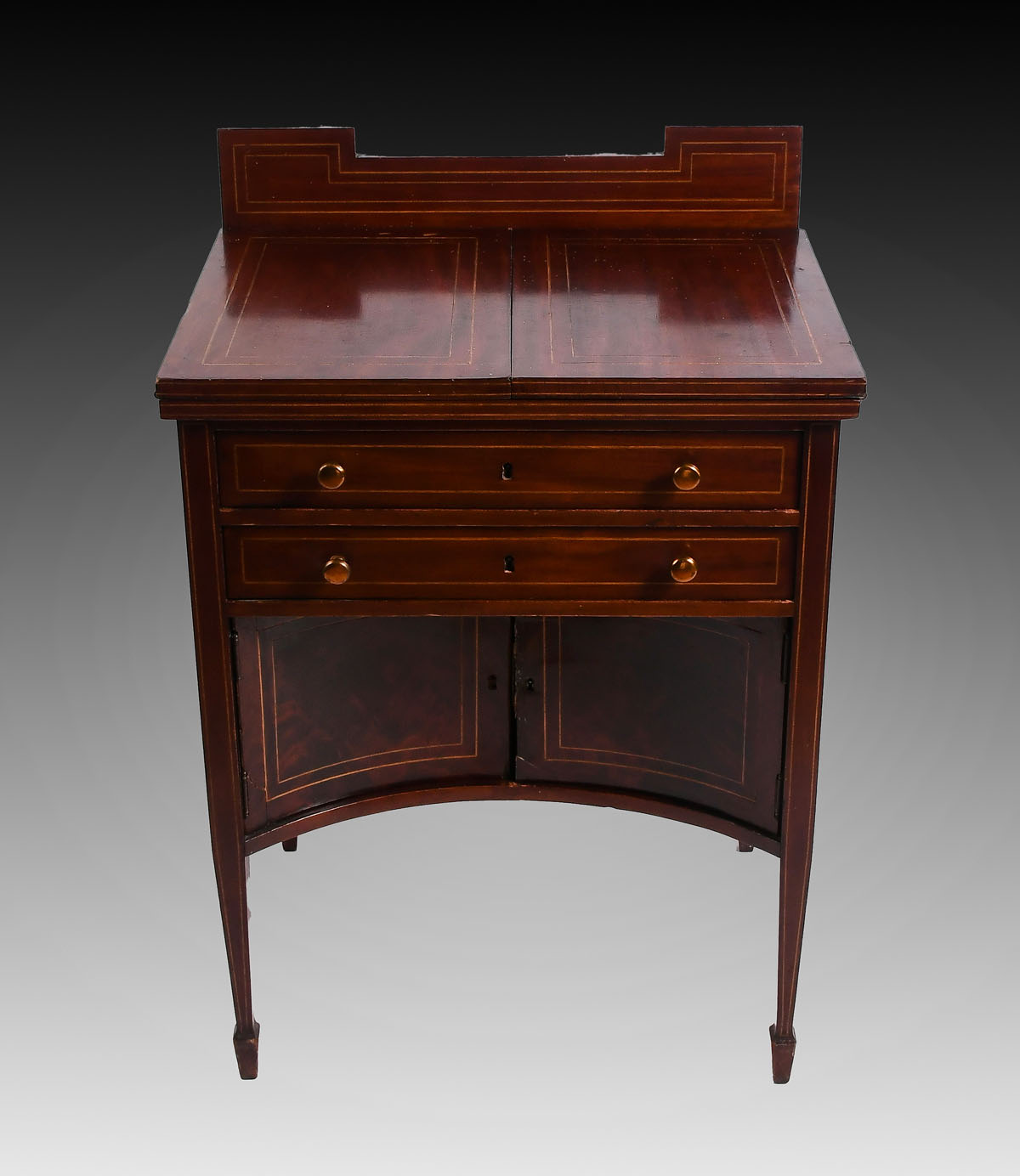 Appraisal: HEPPLEWHITE ENVELOPE WRITING DESK Compartments writing surface over drawers with