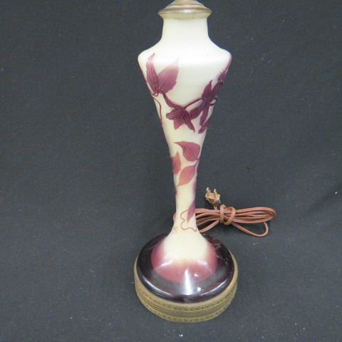 Appraisal: Galle Cameo Art Glass Lamp amethyst flowering vine on soft