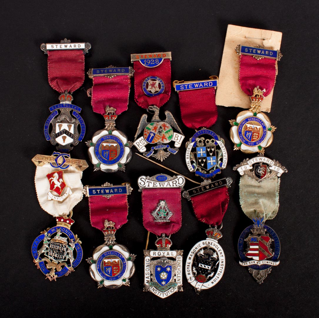 Appraisal: Ten British badges Royal Masonic Benevolent Inst awarded to Stewards