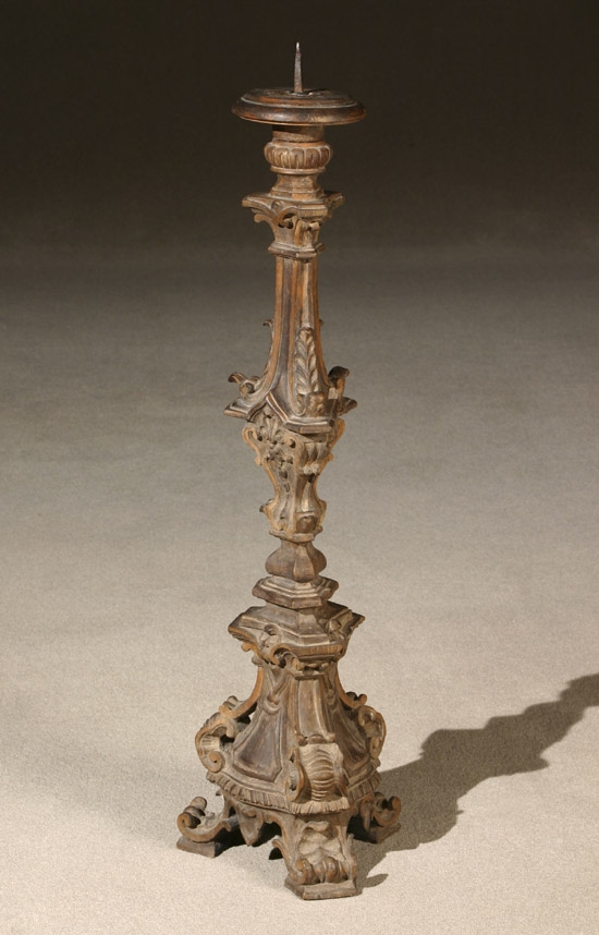 Appraisal: Spanish Colonial Baroque Style Walnut Floor Pricket Candlestick Late th