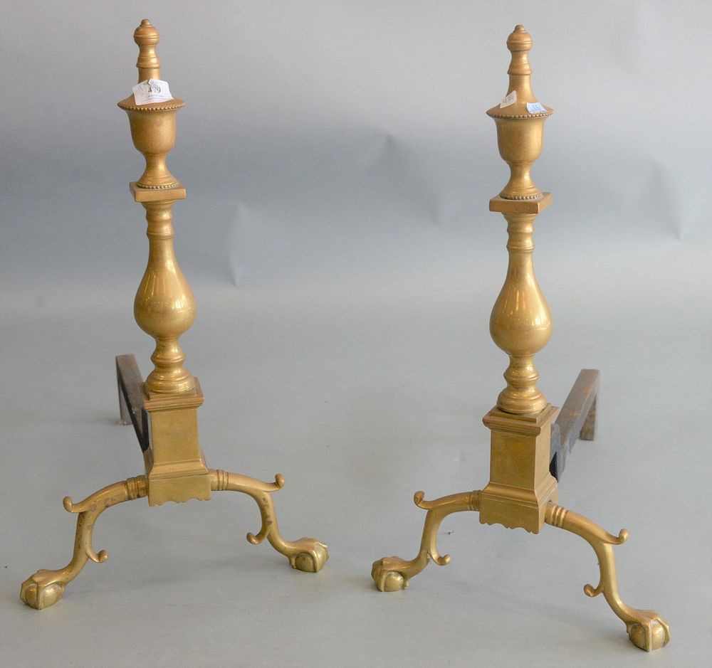 Appraisal: Pair of Chippendale Brass Andirons height inches tallest Pair of