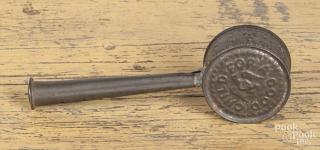 Appraisal: Early American embossed tin baby rattle whistle th c with