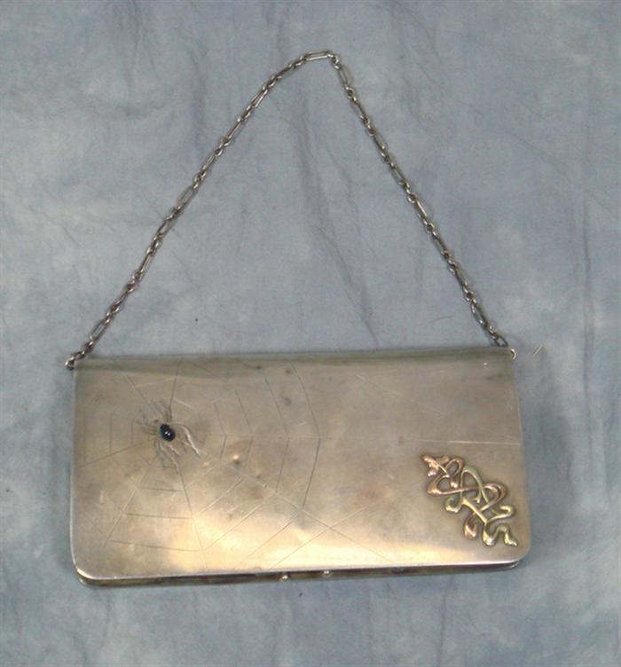 Appraisal: Russian silver purse with engraved spider web decoration on face