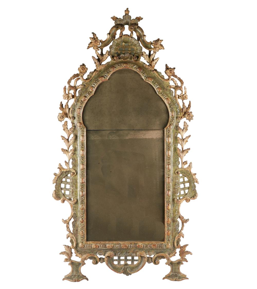 Appraisal: VENETIAN ROCOCO-STYLE PAINTED WOOD WALL MIRRORhaving two flat mirror plates