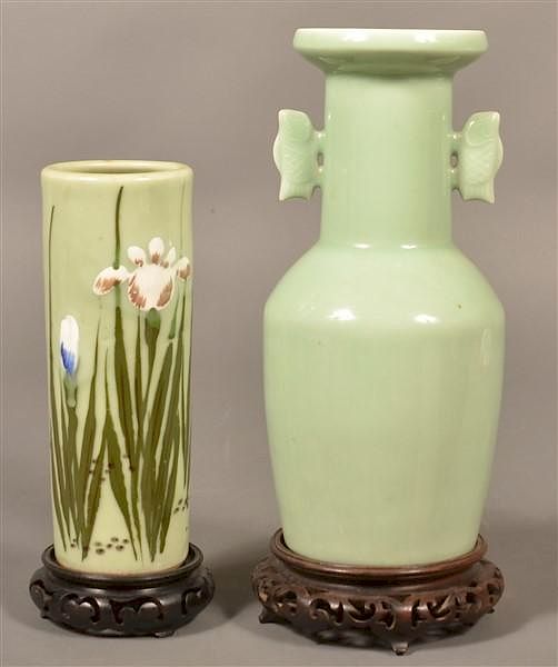 Appraisal: Two Oriental Porcelain Green Celadon Vases Two Oriental Porcelain Green