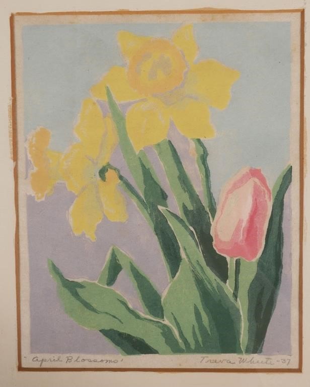 Appraisal: Floral woodblock print on paper by Treva Wheete American -