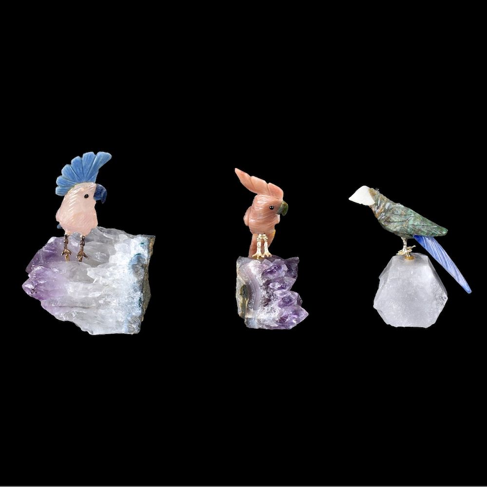 Appraisal: Three Gemstone Bird Sculptures Three Gemstone Bird Sculptures Unsigned Tallest