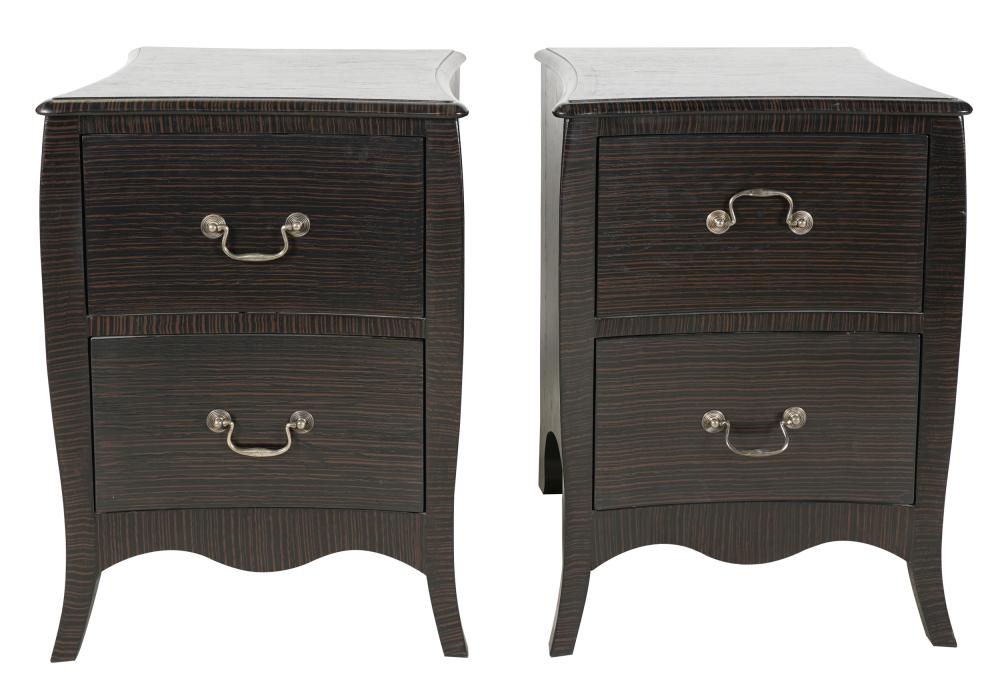 Appraisal: PAIR OF ZEBRA WOOD-VENEERED END TABLEScontemporary unsigned inches wide inches