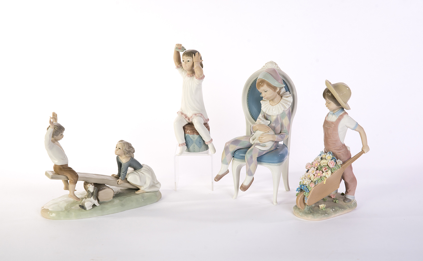 Appraisal: FOUR PORCELAIN LLADRO FIGURES OF CHILDREN Spain nd half- th