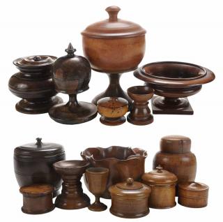 Appraisal: Fifteen Turned Treenware Table Items English and American th early