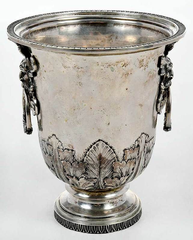 Appraisal: Small Silver Urn Cooler Probably Continental mask and ring handle