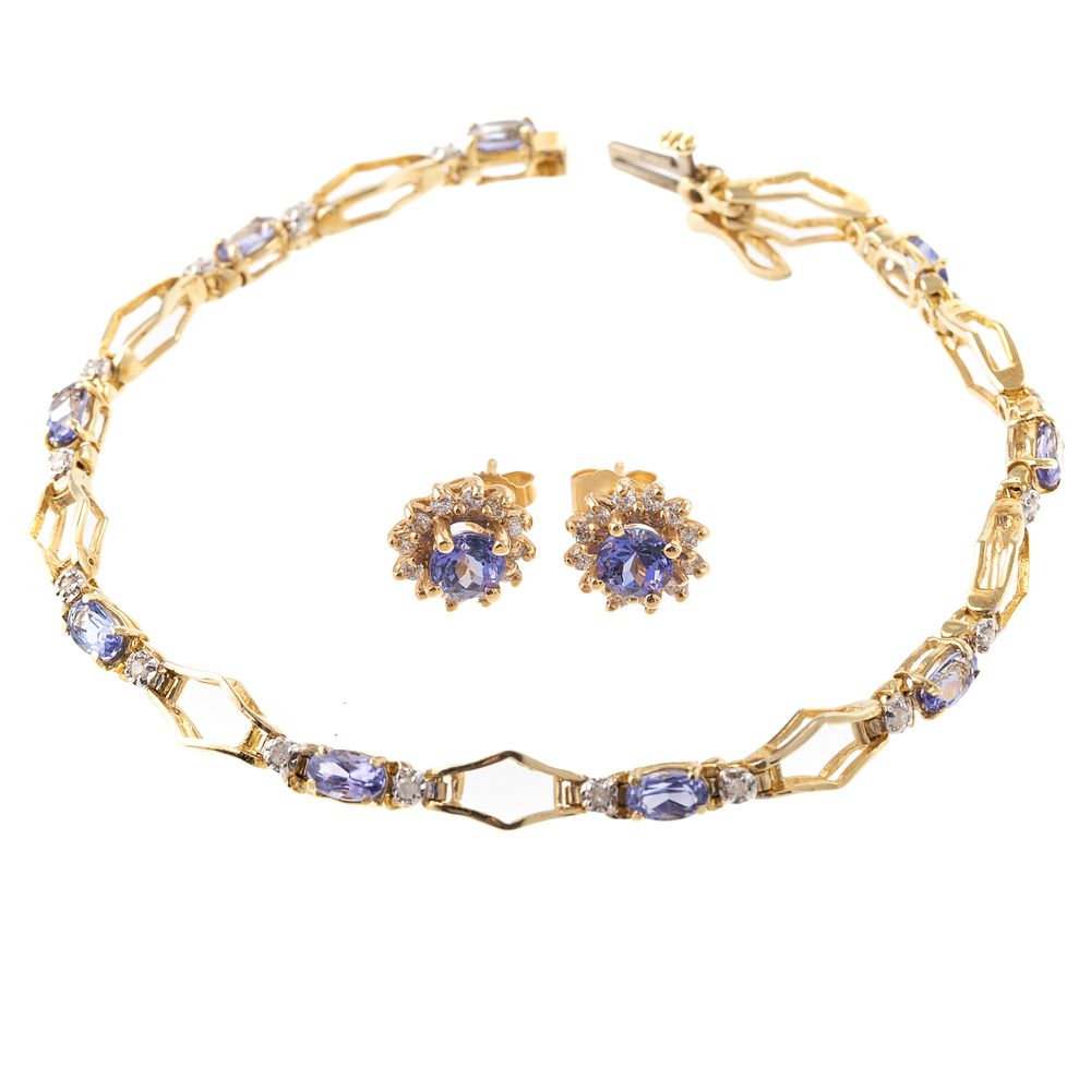 Appraisal: A Tanzanite Bracelet Earrings in K Yellow Gold K yellow