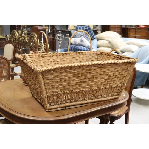 Appraisal: Vintage French twin handled hand woven cane laundry basket of