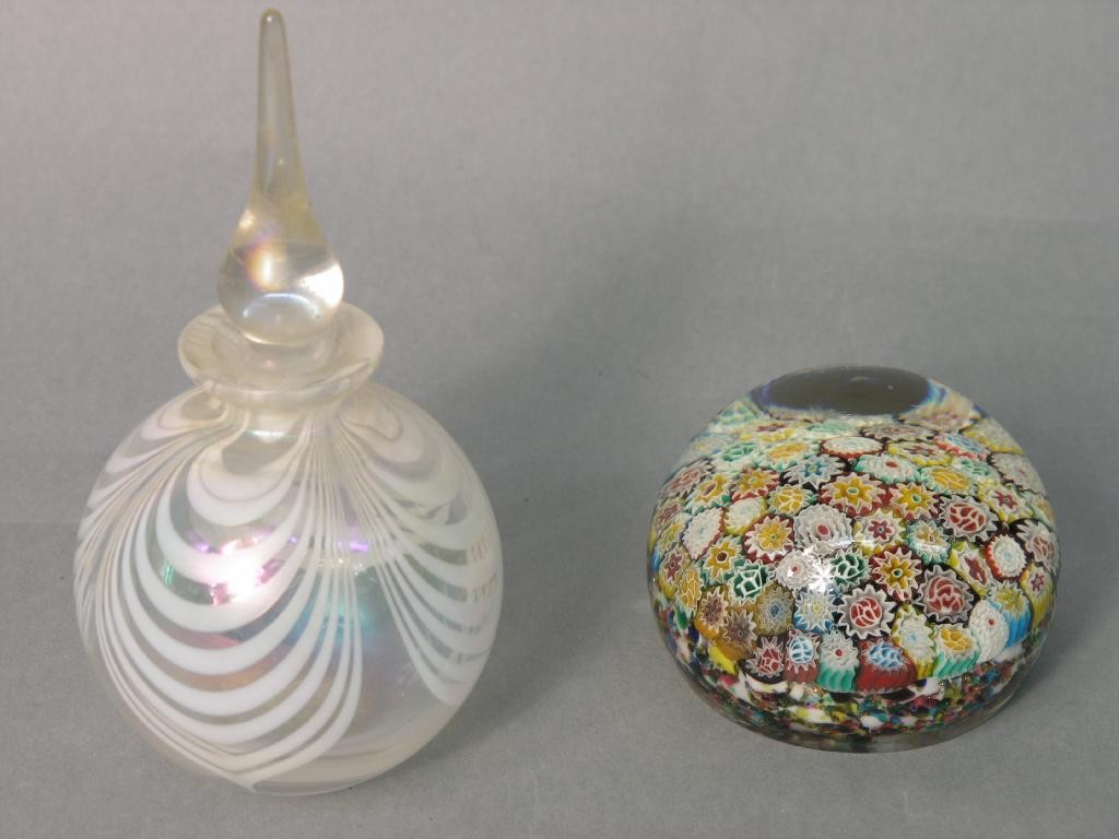 Appraisal: A Murano glass millefiore paperweight in and a globular scent