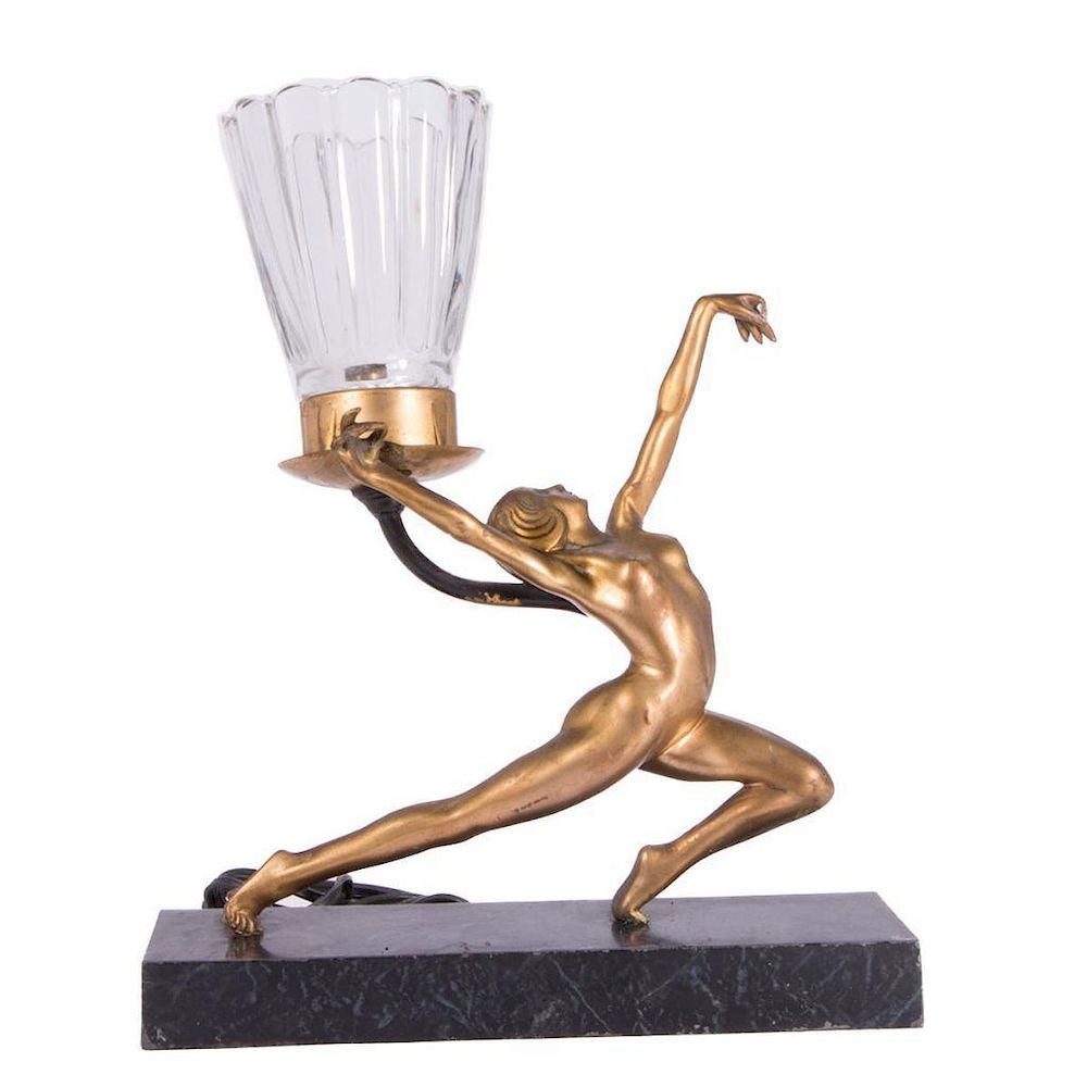 Appraisal: Gilt Bronze Art Deco lamp 's Art Deco lamp with