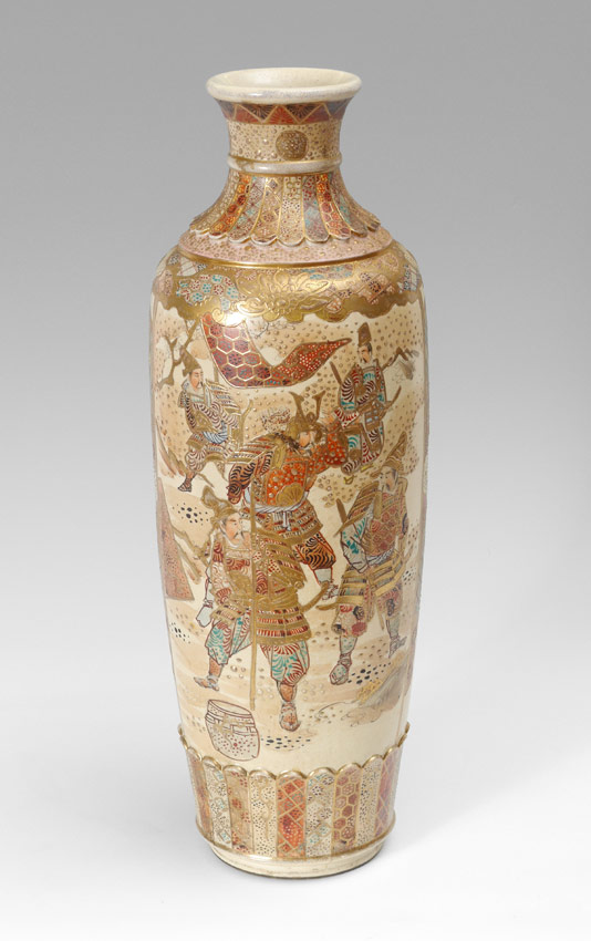 Appraisal: ORIENTAL SATSUMA FLOOR VASE Figures of warriors on body unsigned