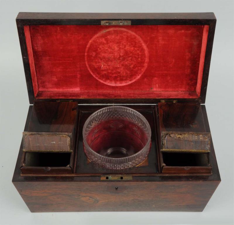 Appraisal: Antique Wooden Tea Caddy Nice tea caddy with velvet lined