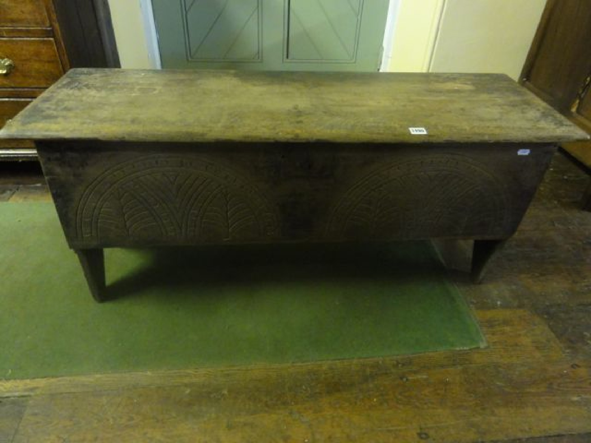 Appraisal: A th century oak -plank coffer with steel lock plate