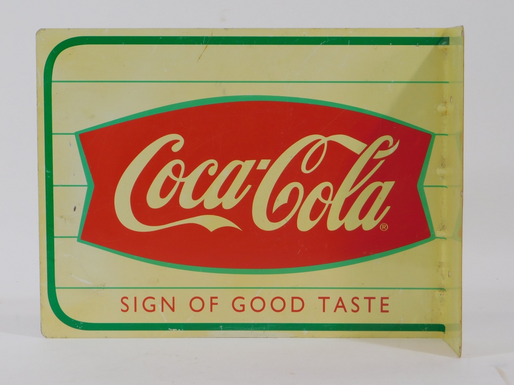 Appraisal: COCA-COLA FISH TAIL ADVERTISING TIN FLANGE SIGN United States th