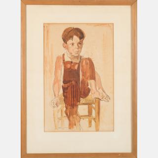 Appraisal: William Sommer - Boy in Brown Watercolor on paper mounted