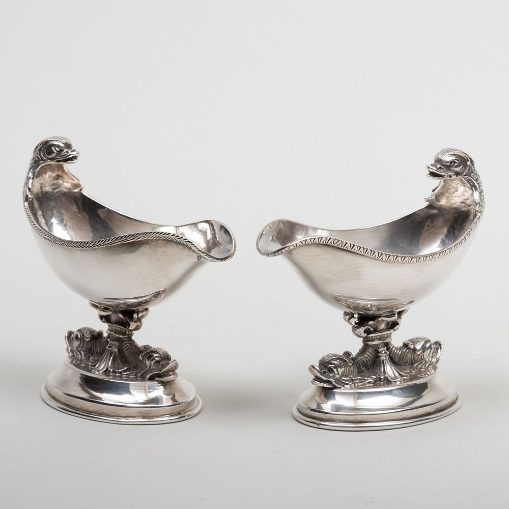 Appraisal: Pair of Italian Silver Oval Salt Cellars Marked ' and