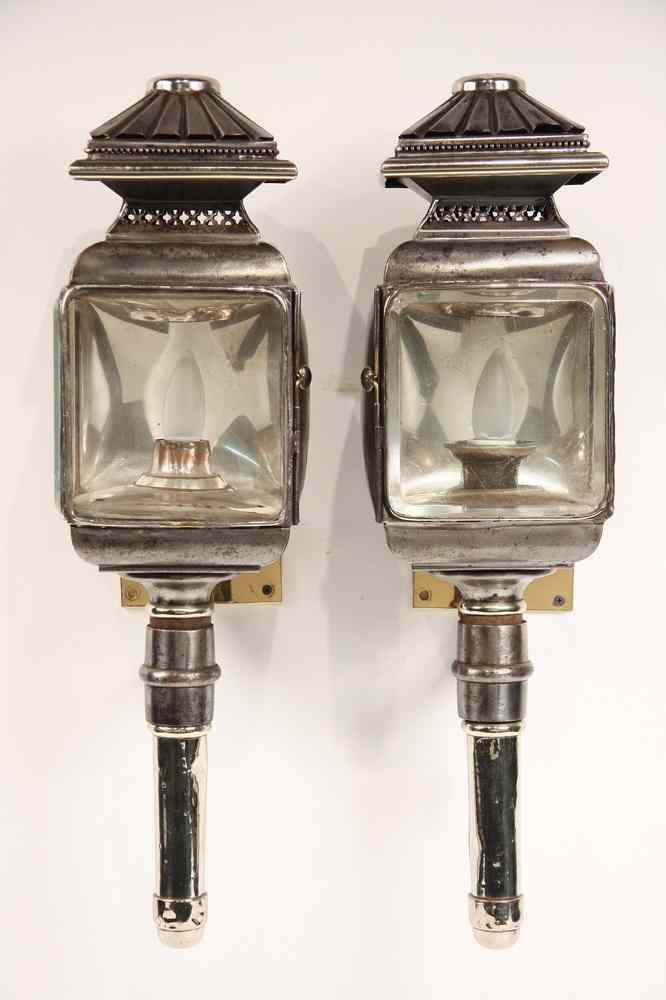 Appraisal: COACH LAMPS - Pair of Wall Mounted Coach Lamps nickel