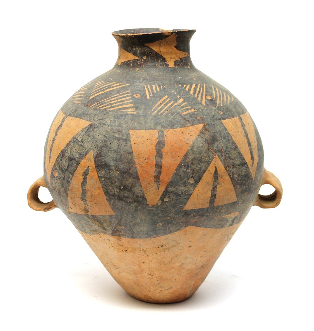 Appraisal: A Chinese painted pottery jar Neolithic period set with loop