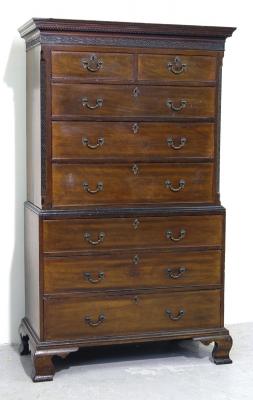 Appraisal: A GEORGE III MAHOGANY CHEST ON CHEST with parquetry banding