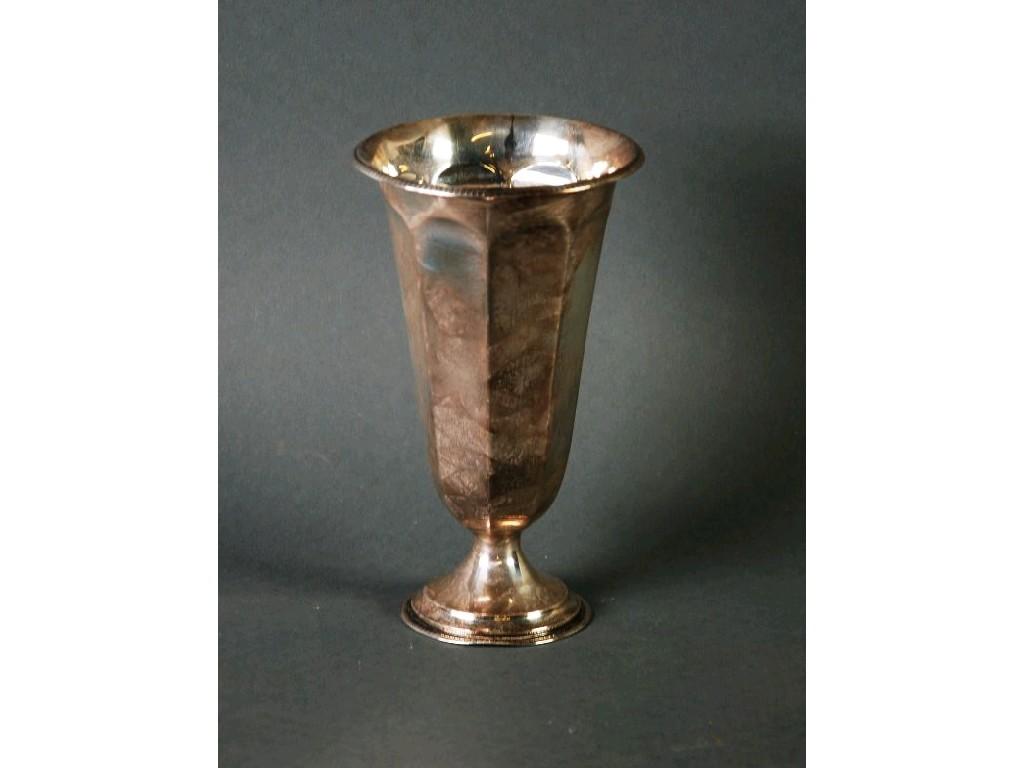 Appraisal: SILVER TRUMPET VASE panelled form with flared rim circular foot