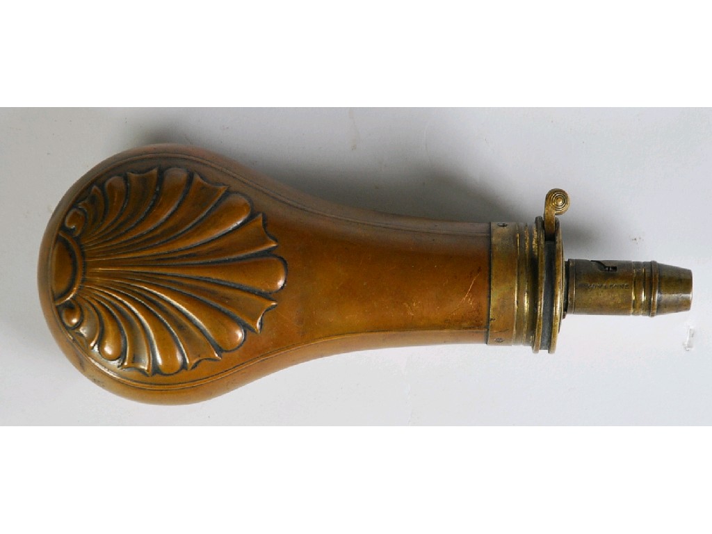 Appraisal: NINETEENTH CENTURY COPPER AND BRASS SHOT FLASK the pear shaped