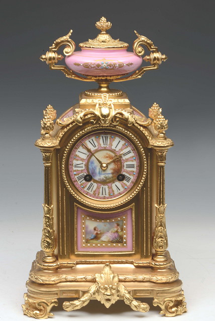 Appraisal: A TH CENTURY FRENCH MANTEL CLOCK the pink and gilt