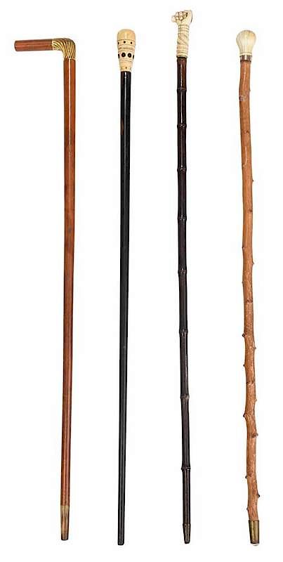 Appraisal: Four Walking Sticks with Bone and Ivory Tops probably British