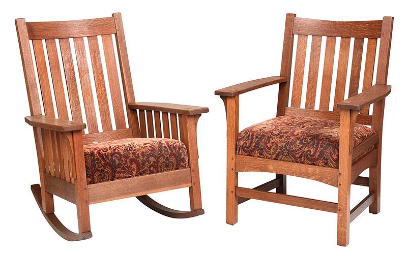 Appraisal: Two Arts and Crafts Oak Armchairs - comprising a rocking