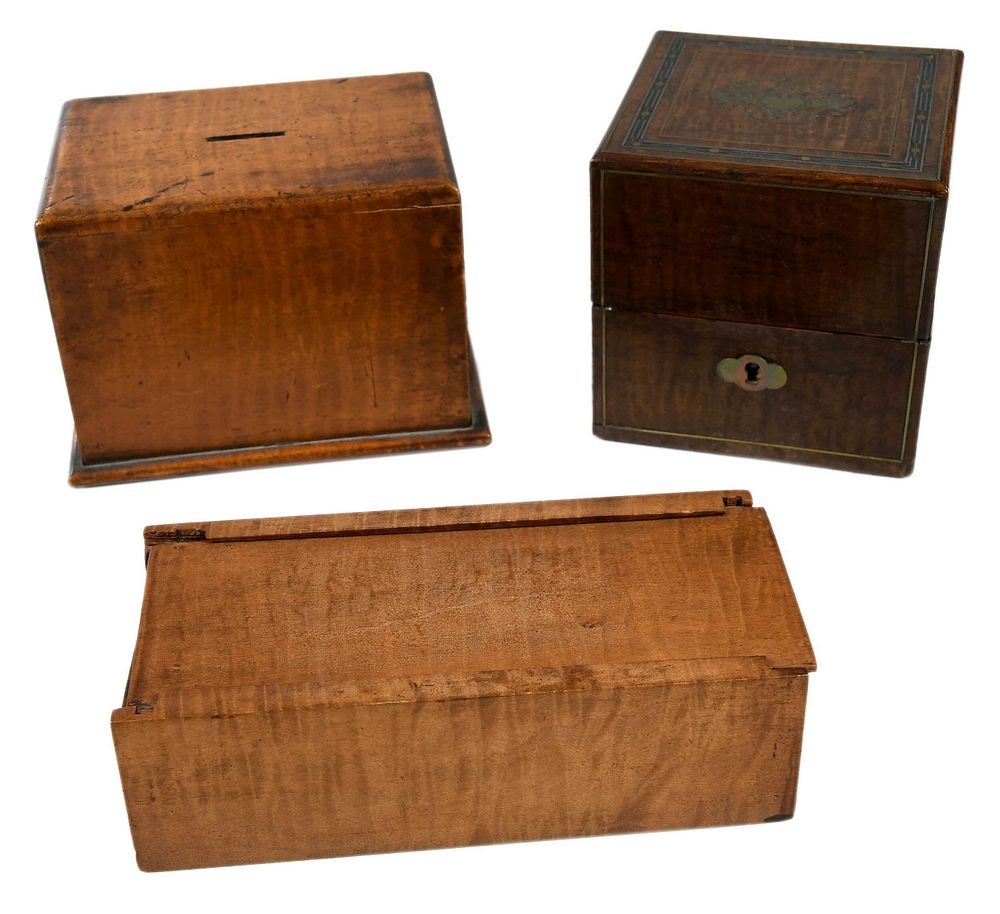 Appraisal: Group of Three Tiger Maple Boxes American th early th