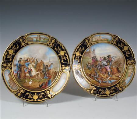 Appraisal: Two S vres style plates each of shaped circular form