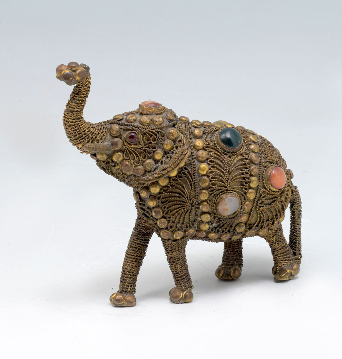 Appraisal: GILT FILAGREE JEWELED BRONZE ELEPHANT Chinese Gilt filagree on bronze