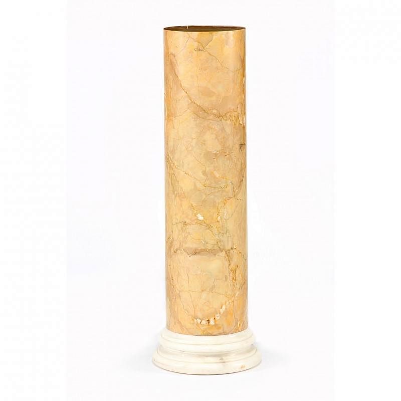 Appraisal: Marble Column Pedestal tan veined marble shaft rests on a