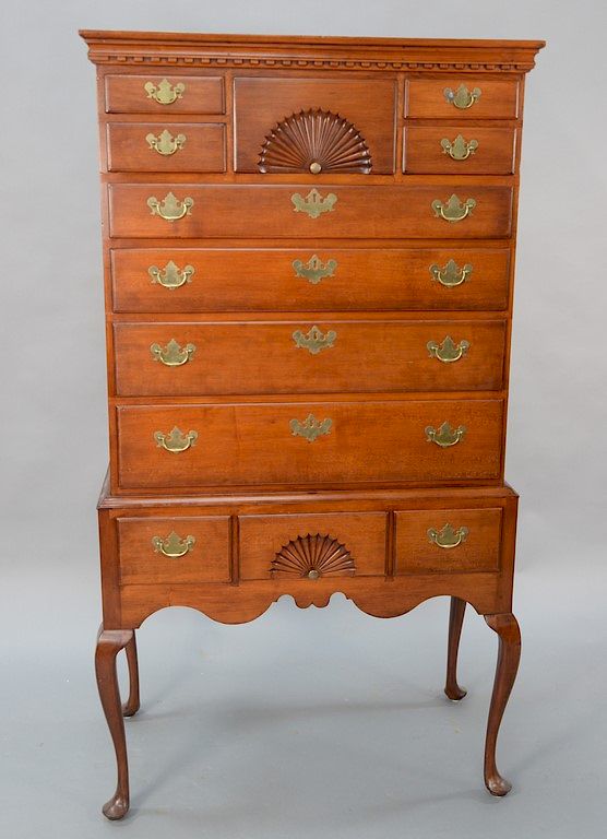 Appraisal: Cherry Queen Anne flat top highboy in two parts upper