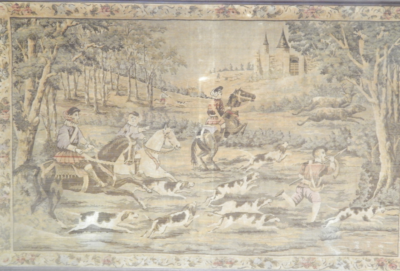 Appraisal: A thC machine woven tapestry panel depicting a Continental hunting